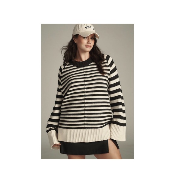 Anthropologie Sweaters - Anthropologie Maeve Chandler Sweater Womens XL Black Cream Boxy Minimalist Chic